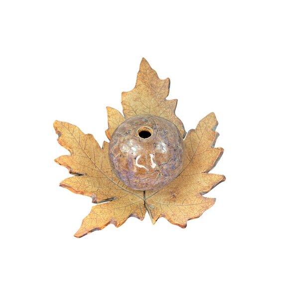 Studio Art Pottery Handcrafted Ceramic Leaf-Shaped Incense Holder Signed - Picture 2 of 8